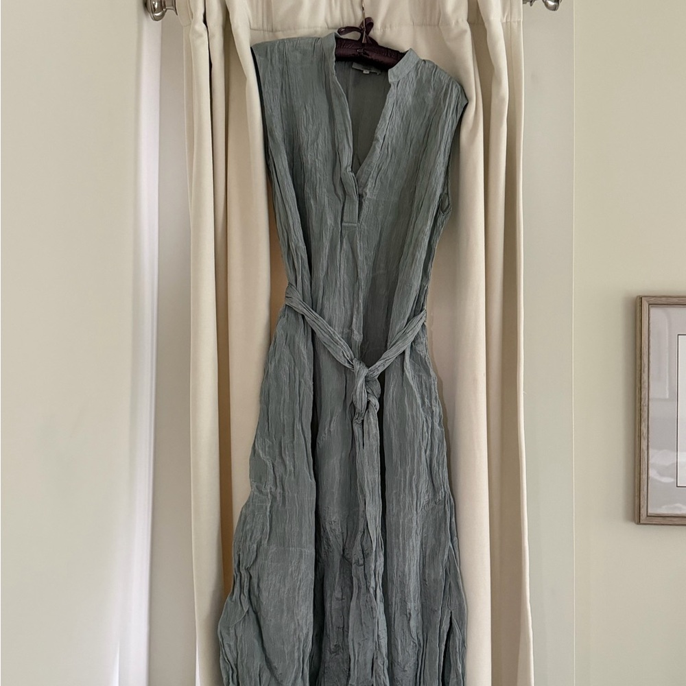 Vince Sleeveless Crinkled Maxi Dress in Sage Green